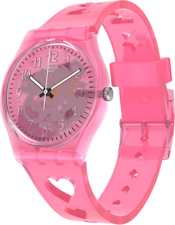 Swatch,Originals 34mm,34mm,Plastic,Pink,Sapphire,Crystal Glass,Open,GZ354