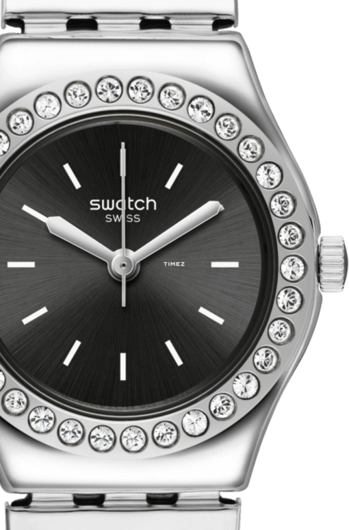 Swatch,IRONY 25mm,25mm,Stainless Steel,Black,Quartz,Tonneau,Silver,YSS318