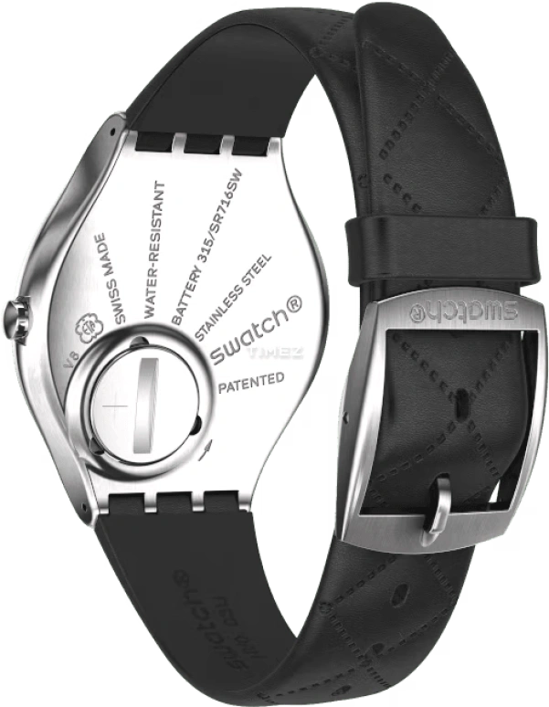 Swatch,Other 38mm,38mm,Stainless Steel,Black,Quartz,Tonneau,Silver,SYXS136