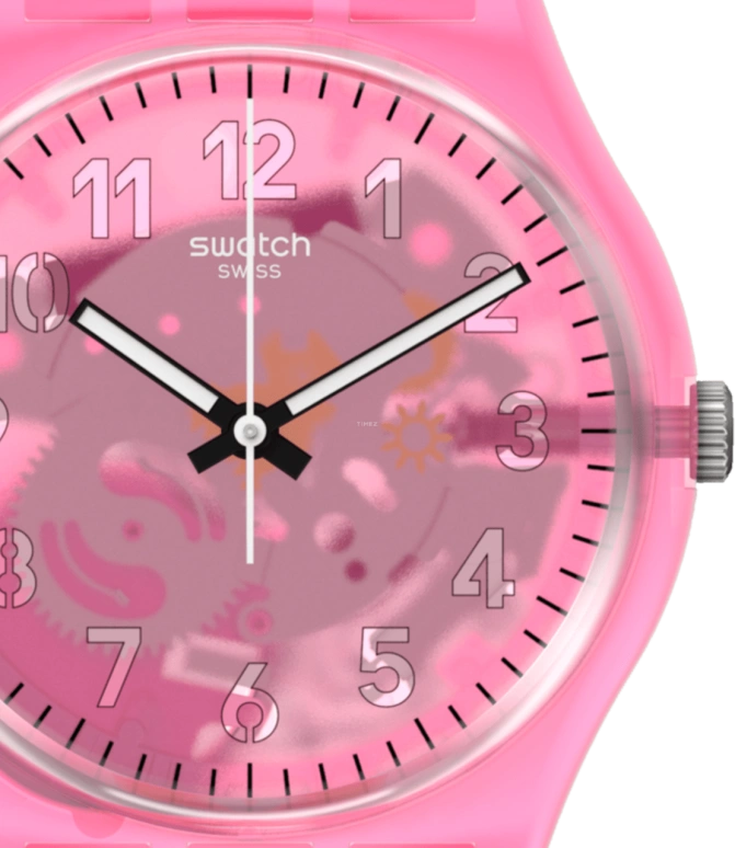 Swatch,Originals 34mm,34mm,Plastic,Pink,Sapphire,Crystal Glass,Open,GZ354