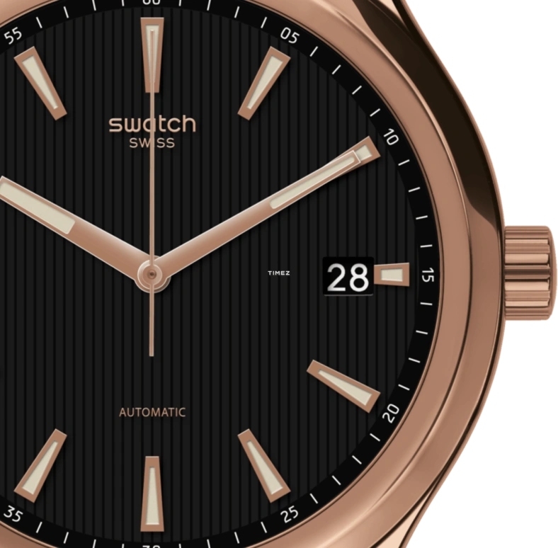 Swatch,IRONY 42mm,42mm,Stainless Steel,Black,Automatic,Day,Tonneau,YIG400G