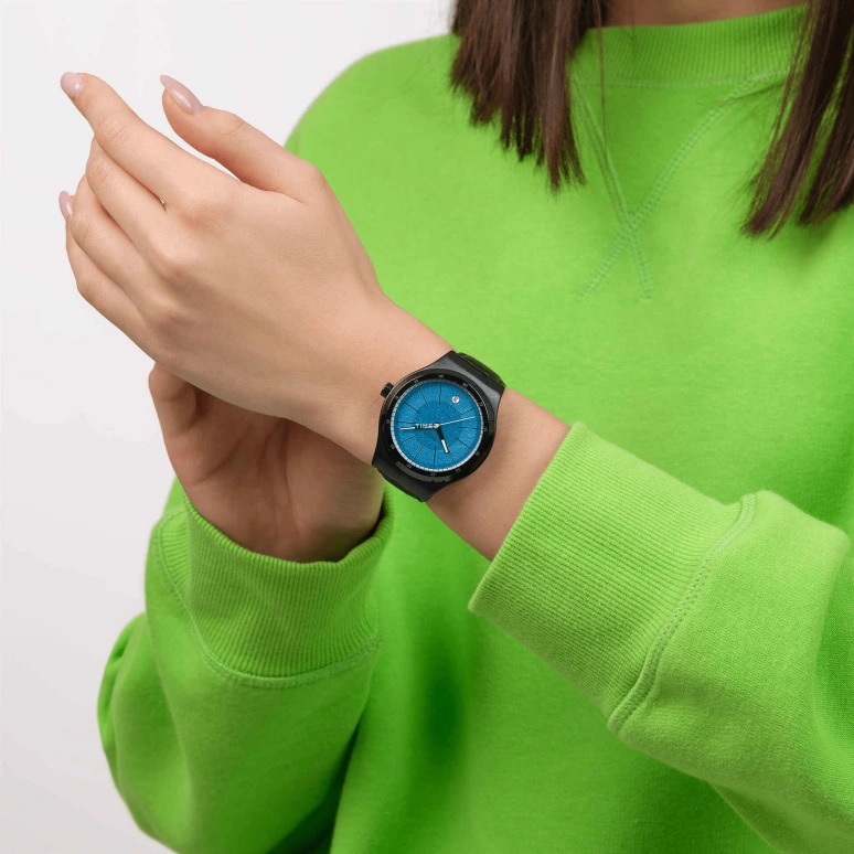 斯沃琪,IRONY 42毫米,42毫米,精钢,蓝色,自动上弦,圆形,黑色,YIB408