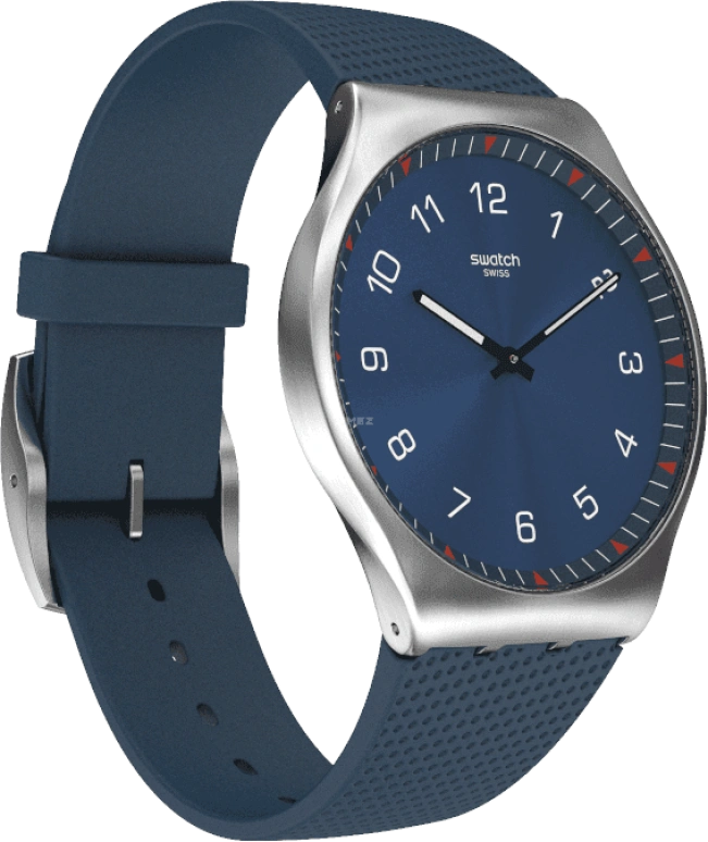 Swatch,SKIN 42mm,42mm,Stainless Steel,Blue,Quartz,Round,Silver,SS07S102