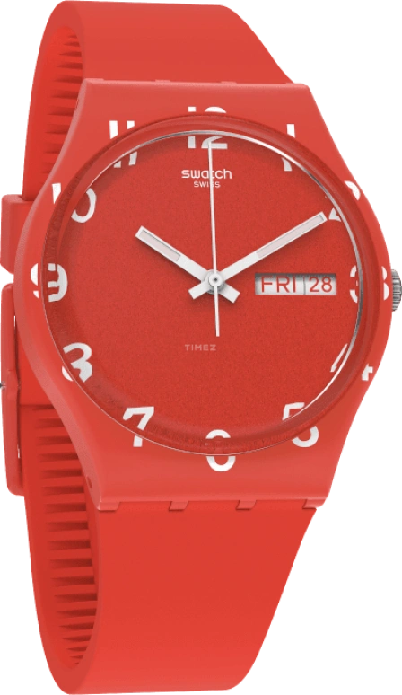 Swatch,Originals 39.20mm,39.20mm,Plastic,Red,Sapphire,Crystal Glass,Closed,GR713