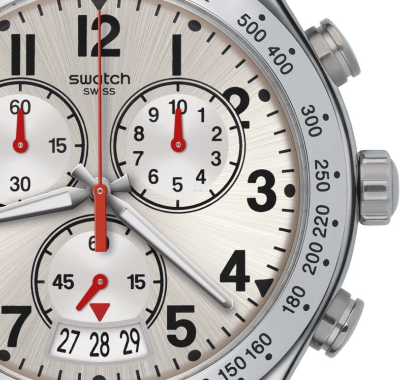 Swatch,HUMPY BUMPY 43mm,43mm,Stainless Steel,White,Quartz,Chronograph,Day,YVS431