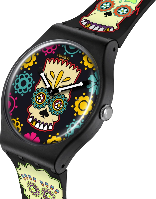 Swatch,THE SIMPSONS 41mm,41mm,Bio-sourced,Black,Multi-Color,Quartz,Round,Black,SO29Z135