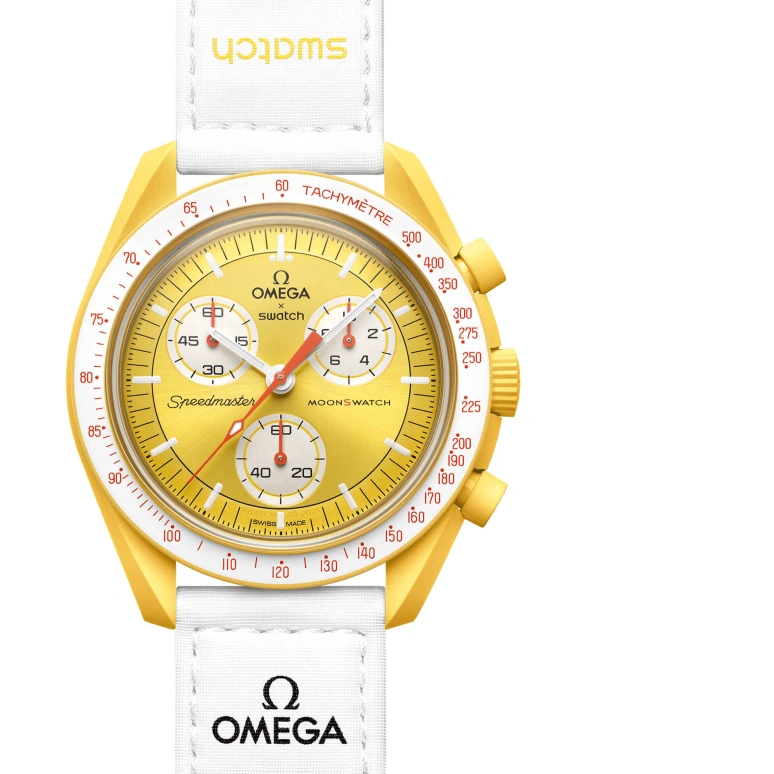 Swatch,MoonSwatch 42mm,42mm,Bioceramic,Yellow,Quartz,Chronograph,Rattrapante,SO33J100