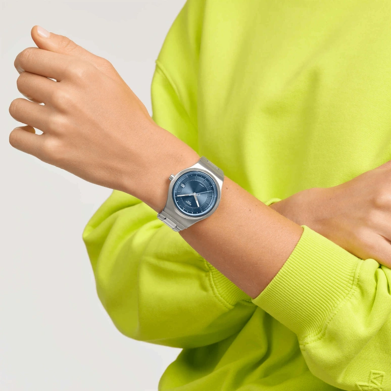 斯沃琪,Swatch Essentials 42毫米,42毫米,不锈钢,蓝色,石英,日历,圆形,YIS435G