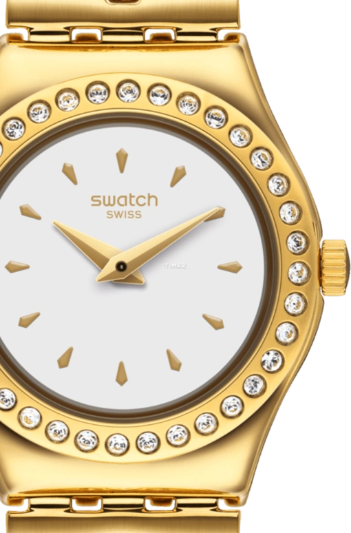 Swatch,IRONY 25mm,25mm,Stainless Steel,White,Quartz,Tonneau,Gold,YSG155G