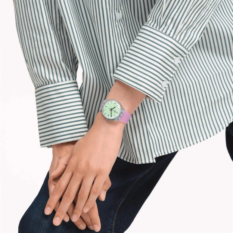 Swatch,Other 34mm,34mm,Bio-sourced,White,Cyan,Quartz,Day,Round,SO28G401