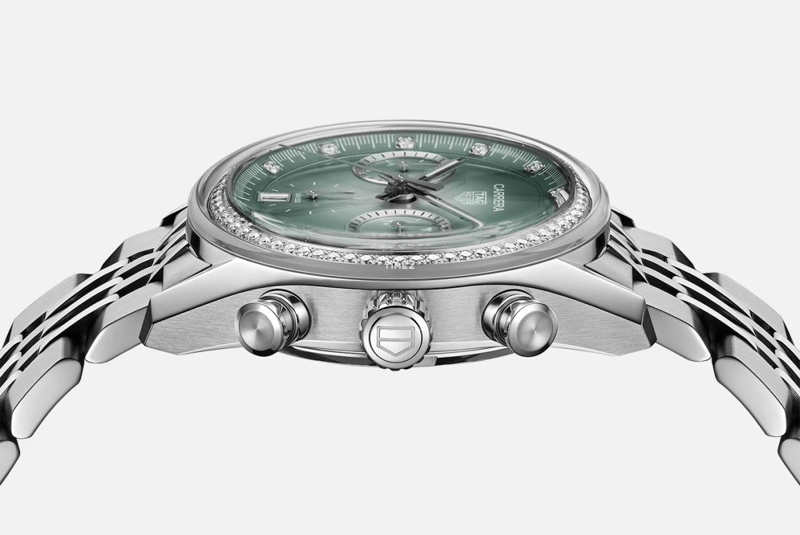 泰格豪雅,卡莱拉 39毫米,39毫米,精钢,绿色,渐变色,自动上弦,计时,日历,CBS221A,CBS221A.BA0048