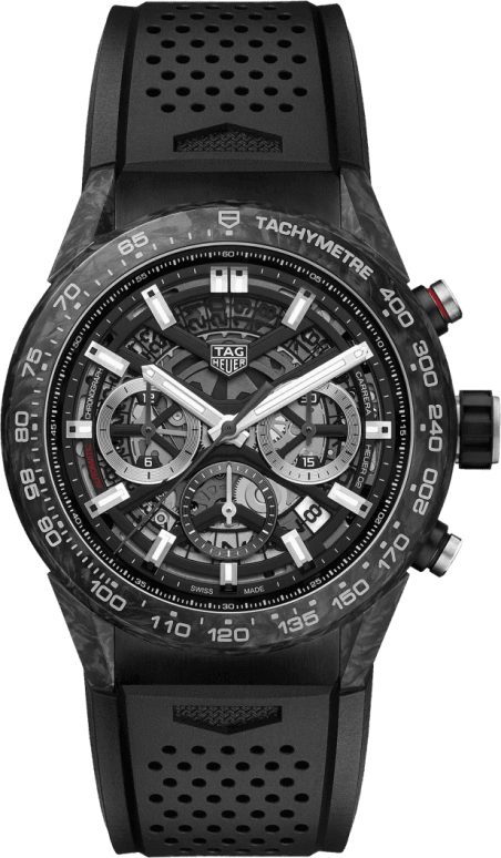 TAG Heuer,Carrera 45mm,45mm,Carbon,Stainless Steel,Skeleton,Automatic,Chronograph,Date,Hollow Out,Column Wheel,80hours,In-house Caliber,CBG2A91,CBG2A91.FT6173