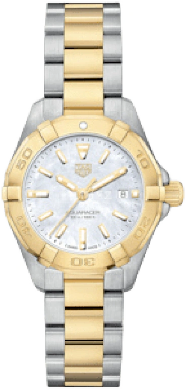 TAG Heuer,Aquaracer 27mm,27mm,Stainless Steel,Yellow Gold,White,Quartz,Day,Sapphire,WBD1420,WBD1420.BB0321