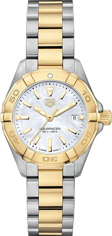 TAG Heuer,Aquaracer 27mm,27mm,Stainless Steel,Yellow Gold,White,Quartz,Day,Sapphire,WBD1420,WBD1420.BB0321