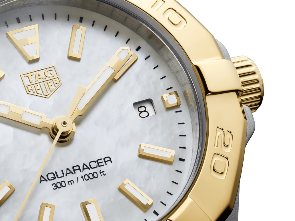 TAG Heuer,Aquaracer 27mm,27mm,Stainless Steel,Yellow Gold,White,Quartz,Day,Sapphire,WBD1420,WBD1420.BB0321