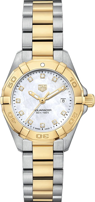 TAG Heuer,Aquaracer 27mm,27mm,Stainless Steel,Yellow Gold,White,Quartz,Day,Sapphire,WBD1422,WBD1422.BB0321