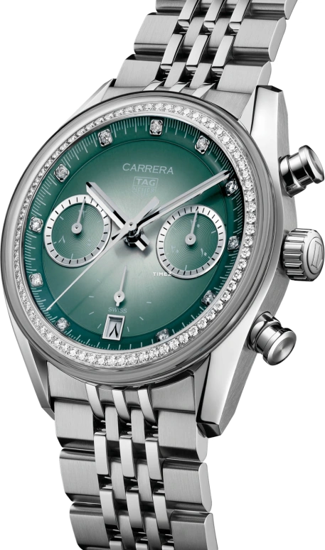 泰格豪雅,卡莱拉 39毫米,39毫米,精钢,绿色,渐变色,自动上弦,计时,日历,CBS221A,CBS221A.BA0048