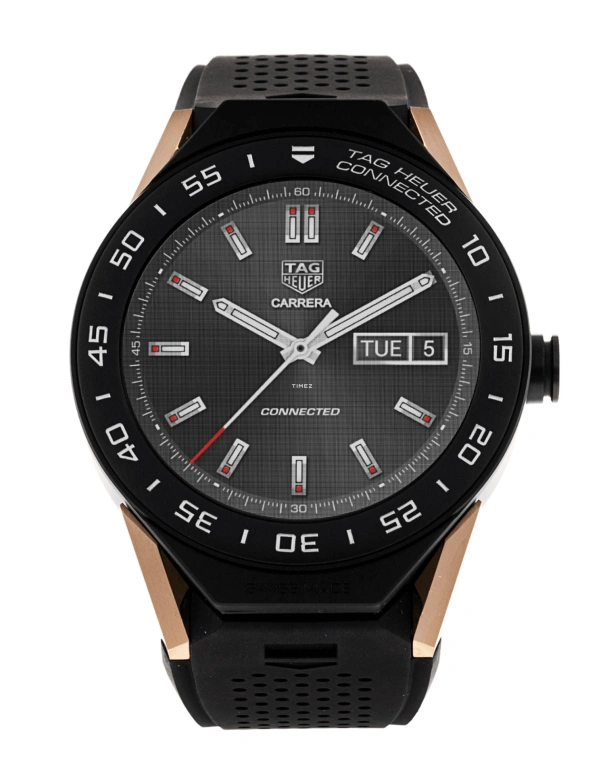 TAG Heuer,Carrera 45mm,45mm,Titanium,Ceramic,Rose Gold,Black,Processor,Chronograph,Day,Connected,Smartwatch,25hours,In-house Caliber,SBF8A8013,SBF8A8013.32FT6076