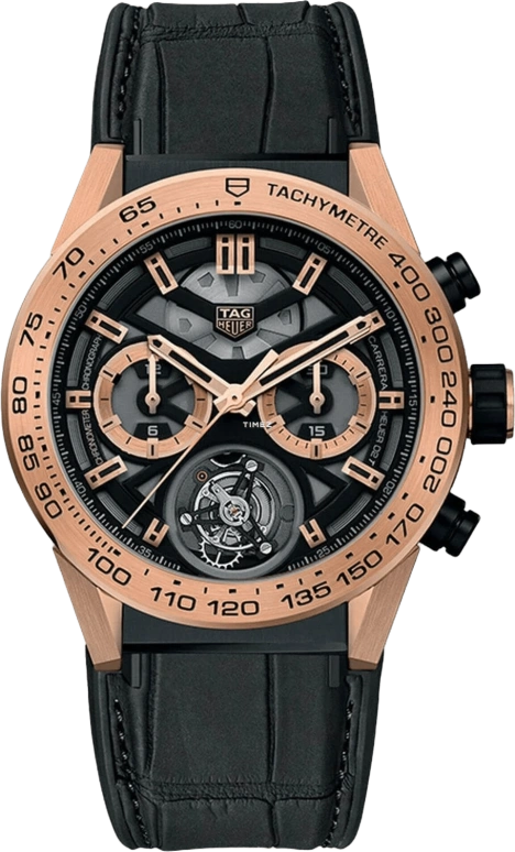 TAG Heuer,Carrera 45mm,45mm,Titanium,Rose Gold,Black,Automatic,Chronograph,Day,Tourbillon,CAR5A5V,CAR5A5V.FC6377