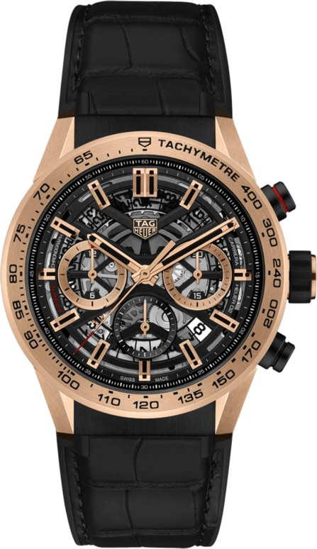 TAG Heuer,Carrera 43mm,43mm,Rose Gold,Stainless Steel,Skeleton,Automatic,Chronograph,Date,Hollow Out,Column Wheel,80hours,In-house Caliber,CBG2051,CBG2051.FC6426