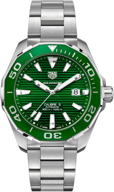 TAG Heuer,Aquaracer 43mm,43mm,Stainless Steel,Green,Automatic,Chronograph,Date,WAY201S,WAY201S.BA0927