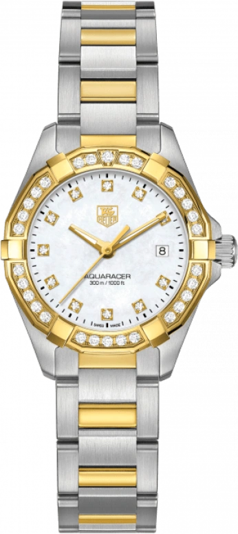 TAG Heuer,Aquaracer 27mm,27mm,Yellow Gold,Stainless Steel,White,Quartz,Day,Sapphire,WAY1453,WAY1453.BD0922