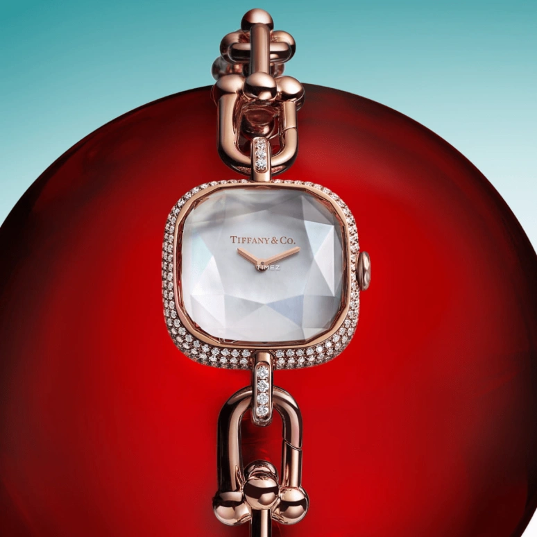 蒂芙尼,Tiffany HardWear 24.50毫米,24.50毫米,玫瑰金,白色,石英,枕形,玫瑰金色,GRP12335