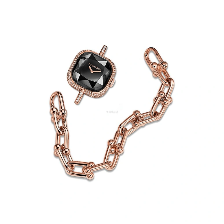 蒂芙尼,Tiffany HardWear 24.50毫米,24.50毫米,玫瑰金,黑色,石英,枕形,玫瑰金色,GRP12334