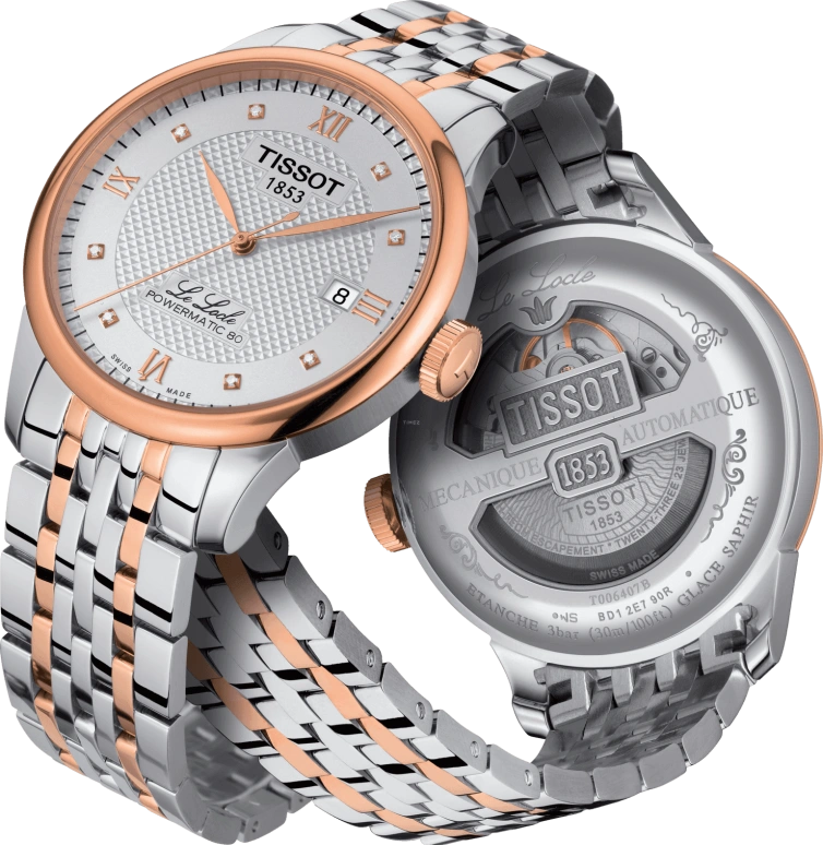 Tissot,Le Locle 39.30mm,39.30mm,Rose Gold,Stainless Steel,Silver,Automatic,Chronograph,Date,Hollow Out,T006,T006.407.22.036.00