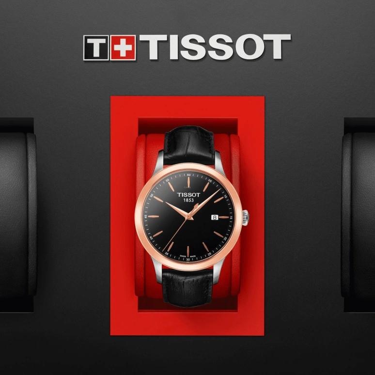 Tissot,T-Gold 41.50mm,41.50mm,Rose Gold,Stainless Steel,Black,Quartz,Chronograph,Date,T912,T912.410.46.051.00