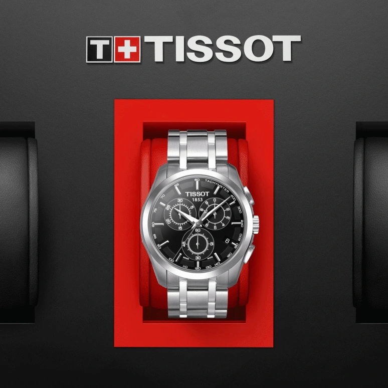 Tissot,Couturier 41mm,41mm,Stainless Steel,Black,Quartz,Chronograph,Date,Rattrapante,T035,T035.617.11.051.00