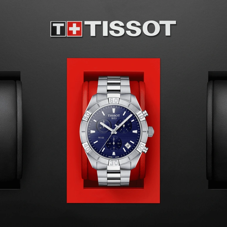 Tissot,PR 100 44mm,44mm,Stainless Steel,Blue,Quartz,Chronograph,Date,Rattrapante,T101,T101.617.11.041.00