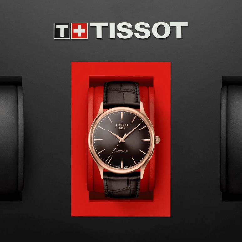 Tissot,T-Gold 39.80mm,39.80mm,Rose Gold,Brown,Automatic,42hours,In-house Caliber,T926,T926.407.76.291.00