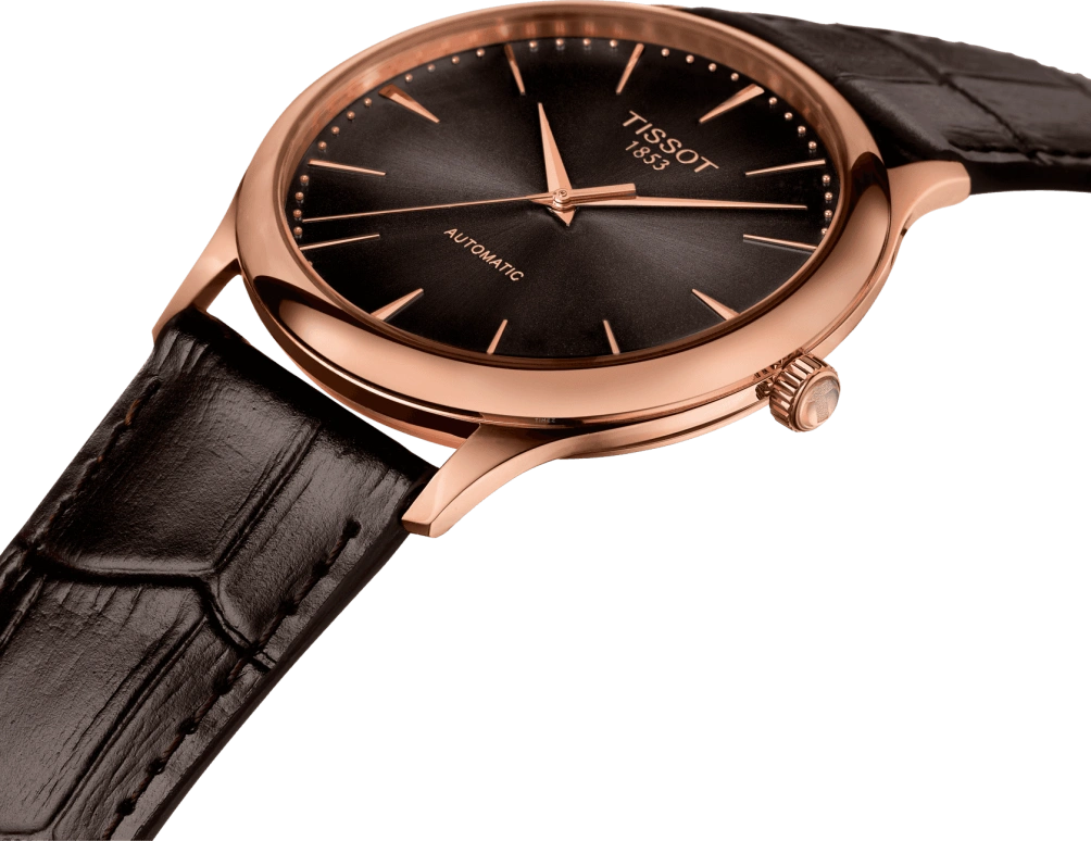 Tissot,T-Gold 39.80mm,39.80mm,Rose Gold,Brown,Automatic,42hours,In-house Caliber,T926,T926.407.76.291.00