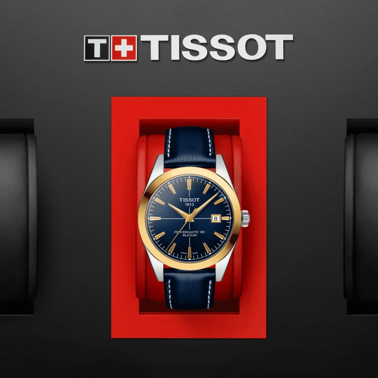 Tissot,Gentleman 40mm,40mm,Yellow Gold,Stainless Steel,Blue,Automatic,Date,80hours,T927,T927.407.46.041.01