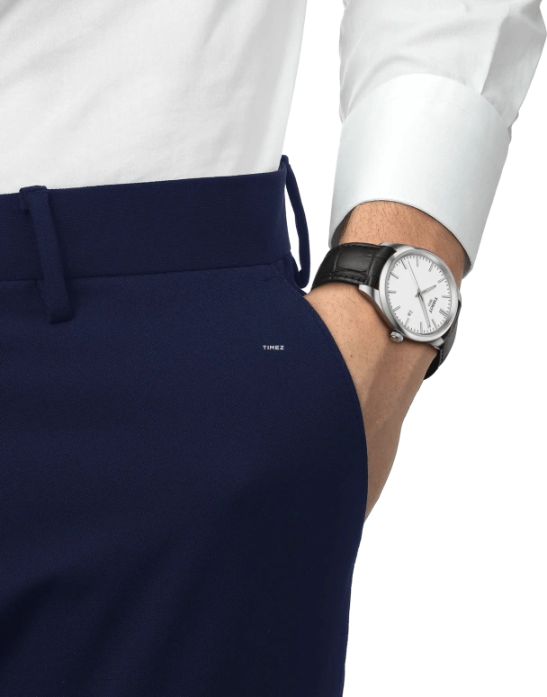 天梭,PR 100 40毫米,40毫米,精钢,白色,石英,日历,蓝宝石,水晶玻璃,T150,T150.410.16.011.00