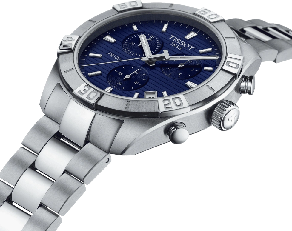 Tissot,PR 100 44mm,44mm,Stainless Steel,Blue,Quartz,Chronograph,Date,Rattrapante,T101,T101.617.11.041.00