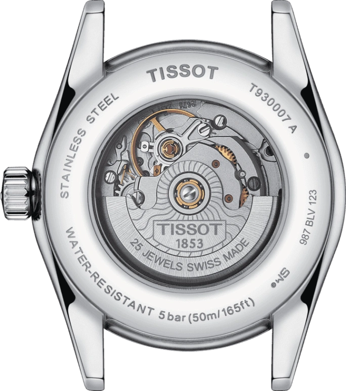 Tissot,T-Lady 29.30mm,29.30mm,Yellow Gold,Stainless Steel,Blue,Automatic,Date,48hours,T930,T930.007.46.046.00