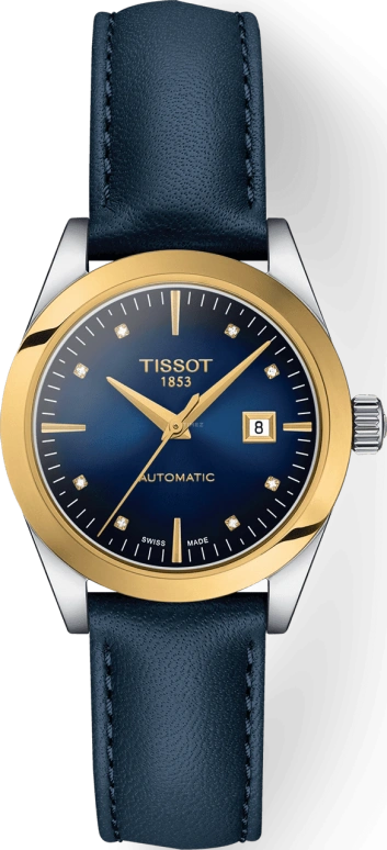 Tissot,T-Lady 29.30mm,29.30mm,Yellow Gold,Stainless Steel,Blue,Automatic,Date,48hours,T930,T930.007.46.046.00