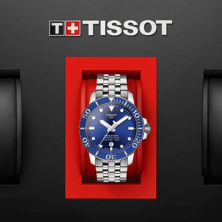Tissot,Seastar 43mm,43mm,Stainless Steel,Blue,Automatic,Day,80hours,T120,T120.407.11.041.00