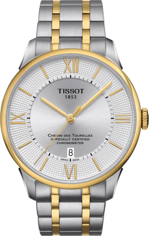 Tissot,Chemin Des Tourelles 42mm,42mm,Yellow Gold,Silver,Automatic,Chronograph,Date,Hollow Out,T099,T099.408.22.038.00