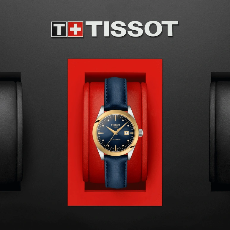 Tissot,T-Lady 29.30mm,29.30mm,Yellow Gold,Stainless Steel,Blue,Automatic,Date,48hours,T930,T930.007.46.046.00