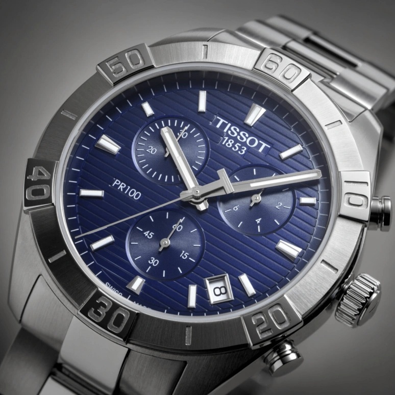 Tissot,PR 100 44mm,44mm,Stainless Steel,Blue,Quartz,Chronograph,Date,Rattrapante,T101,T101.617.11.041.00