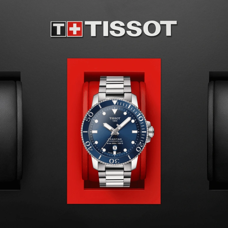Tissot,Seastar 43mm,43mm,Stainless Steel,Blue,Automatic,Day,80hours,T120,T120.407.11.041.03