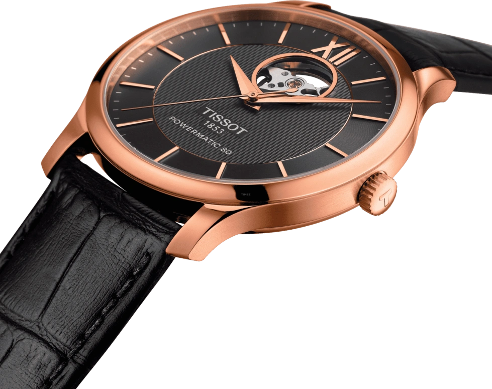 Tissot,Tradition 40mm,40mm,Rose Gold,Grey,Automatic,Hollow Out,80hours,T063,T063.907.36.068.00