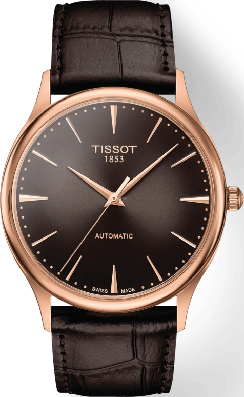 Tissot,T-Gold 39.80mm,39.80mm,Rose Gold,Brown,Automatic,42hours,In-house Caliber,T926,T926.407.76.291.00