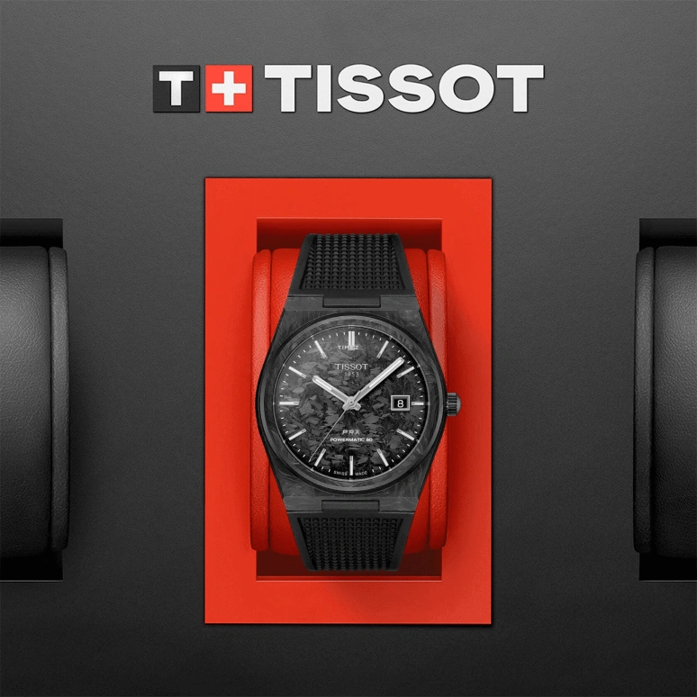 Tissot,PRX 40mm,40mm,Forged Carbon,Stainless Steel,Black,Automatic,Day,In-house Caliber,T137,T137.907.97.201.00