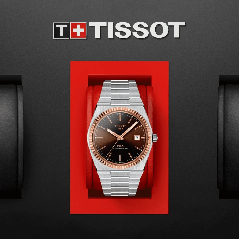 Tissot,PRX 40mm,40mm,Rose Gold,Stainless Steel,Brown,Automatic,Chronograph,Date,Hollow Out,T931,T931.407.41.291.00