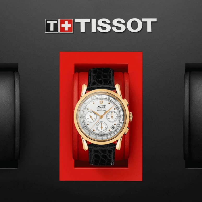 Tissot,Heritage 39.50mm,39.50mm,Yellow Gold,Silver,Automatic,Chronograph,Date,Hollow Out,T71,T71.3.439.31