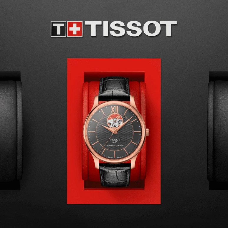 Tissot,Tradition 40mm,40mm,Rose Gold,Grey,Automatic,Hollow Out,80hours,T063,T063.907.36.068.00